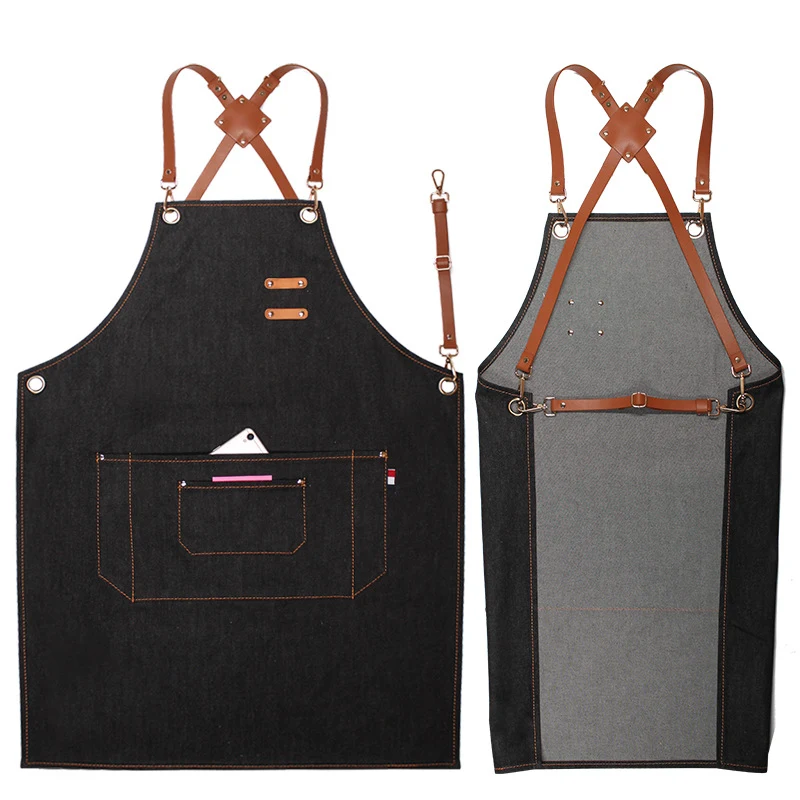 Leather Straps Denim Apron 1