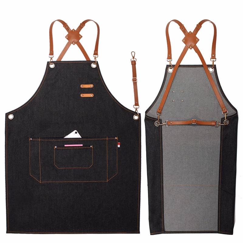 Leather Straps Denim Apron