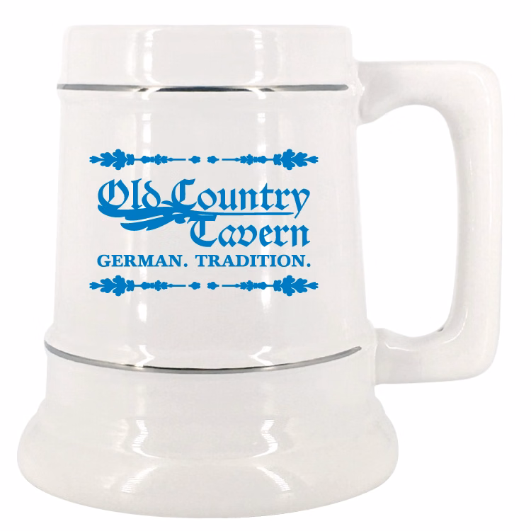 28 oz. White Stein Mug with Platinum Bands