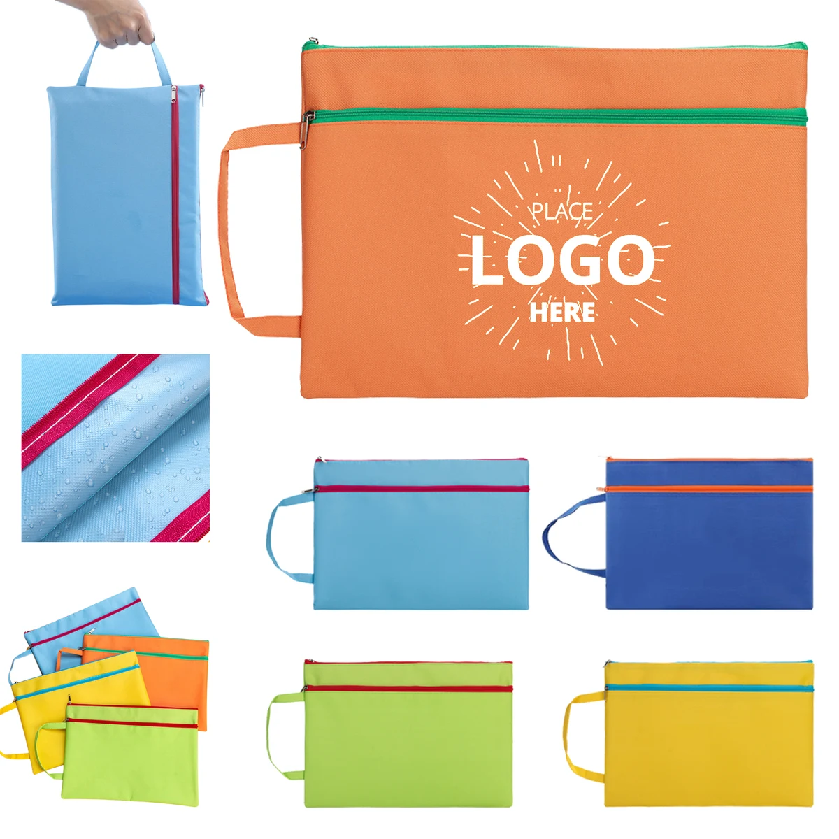 Handheld Oxford Cloth Zipper Double Layer File Bag 1