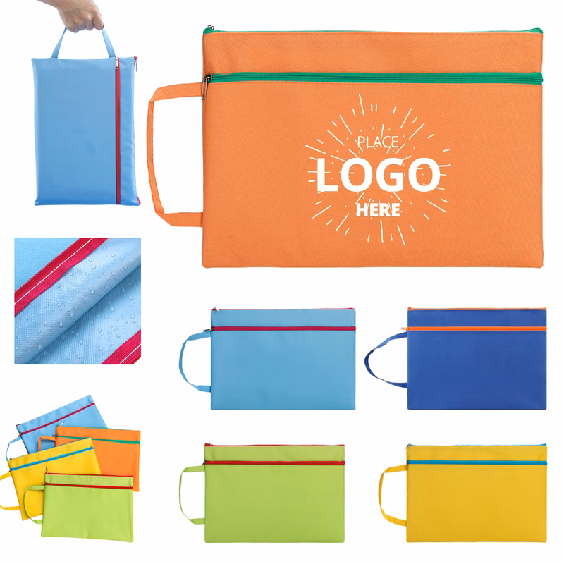 Handheld Oxford Cloth Zipper Double Layer File Bag