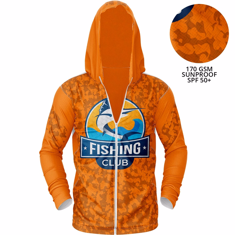 Unisex 170 GSM Sunproof UPF 50+ Fishing Sublimation Pullover Hoodie w/ Full Zipper
