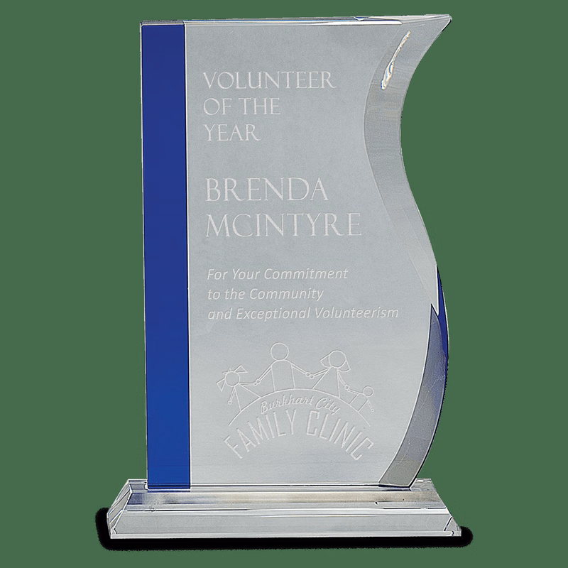 Blue Edge Crystal Wave on Clear Base-SMALL