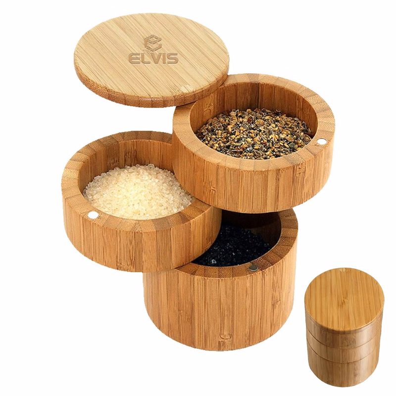 Household Rotating Bamboo Three-Layer Seasoning Jar