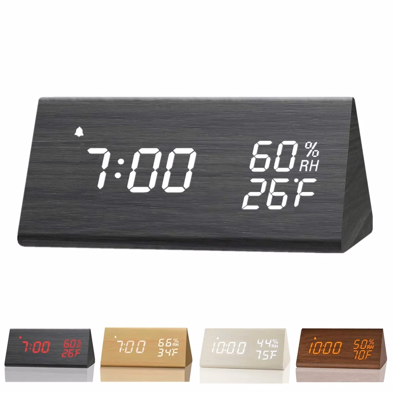 Wooden Digital Alarm Clock with LED Time Display