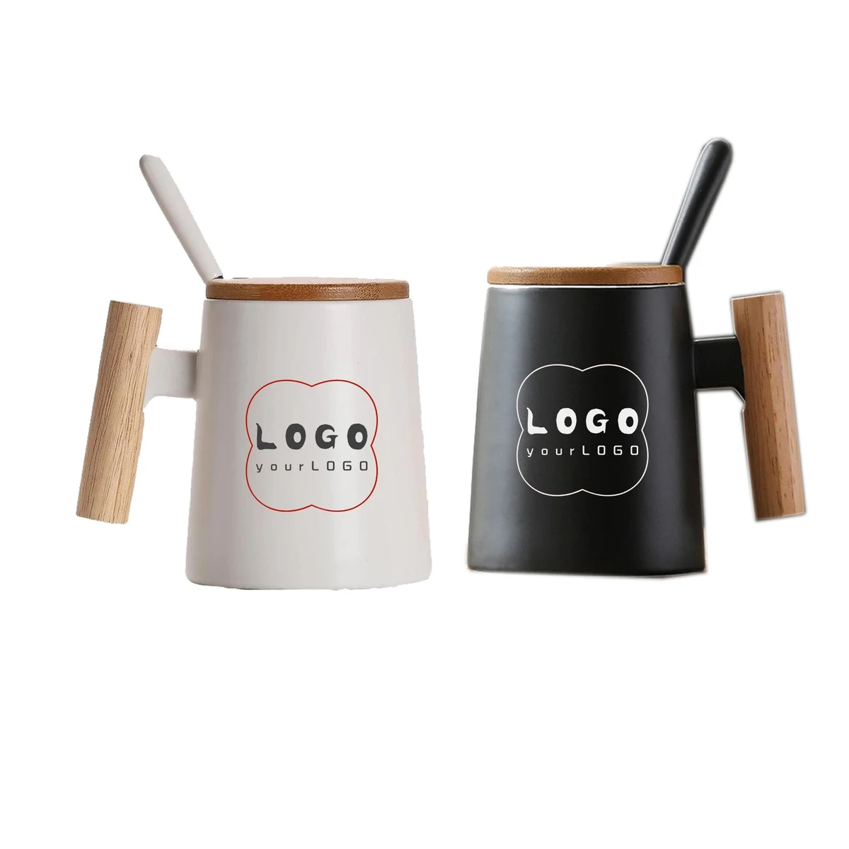 14 oz Ceramic Mug Cup With Wooden Handle 1