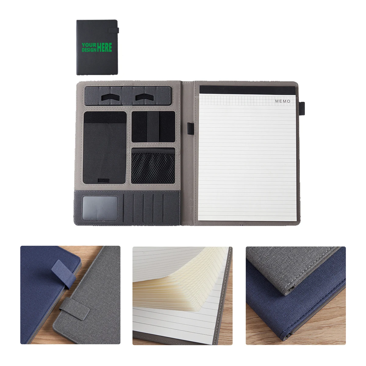 MOQ20 Gray Fabric Contract Folder with Multifunctional Design 1