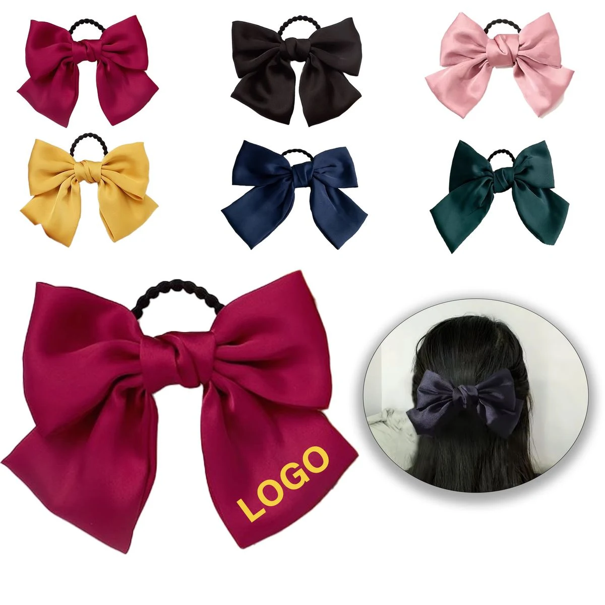 Preppy Style Satin Bow Hair Tie 1