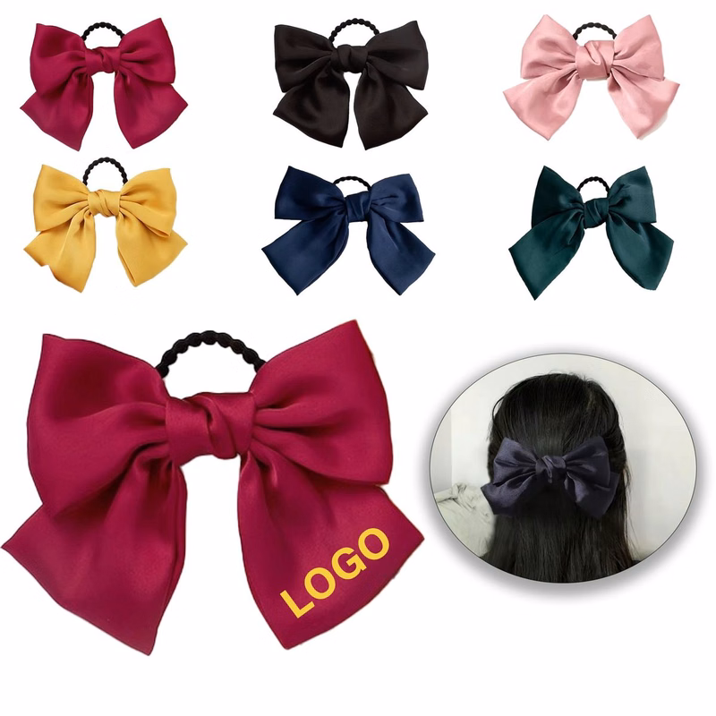Preppy Style Satin Bow Hair Tie