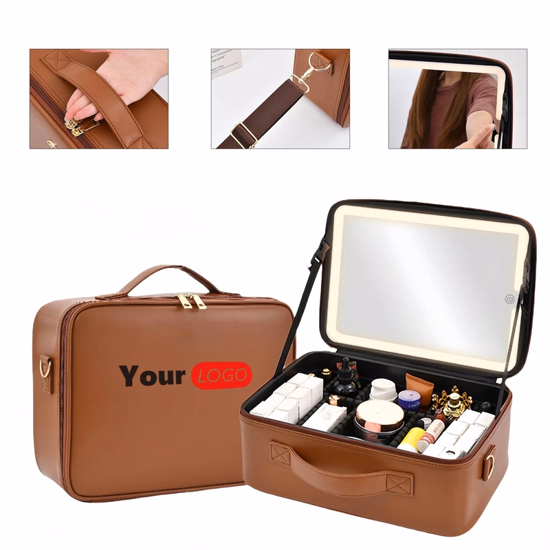 Professional Light Mirror Integrated Makeup Bag