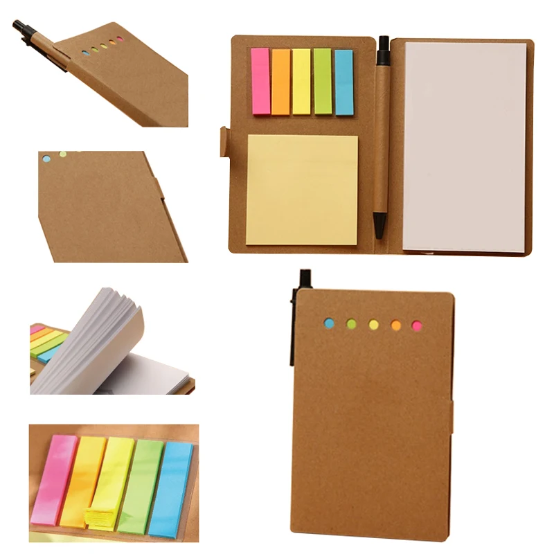 Kraft Paper Combination Post-it notes Notebook With Pen 1