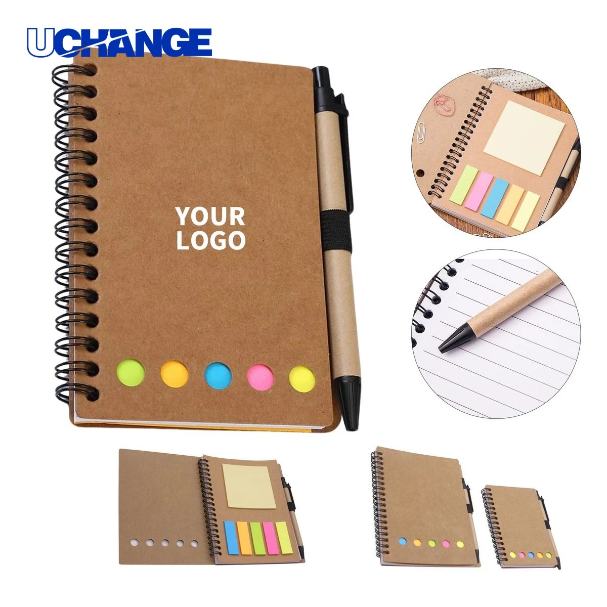 Kraft Paper Spiral Notebook Set with Pen Elastic Holder 1