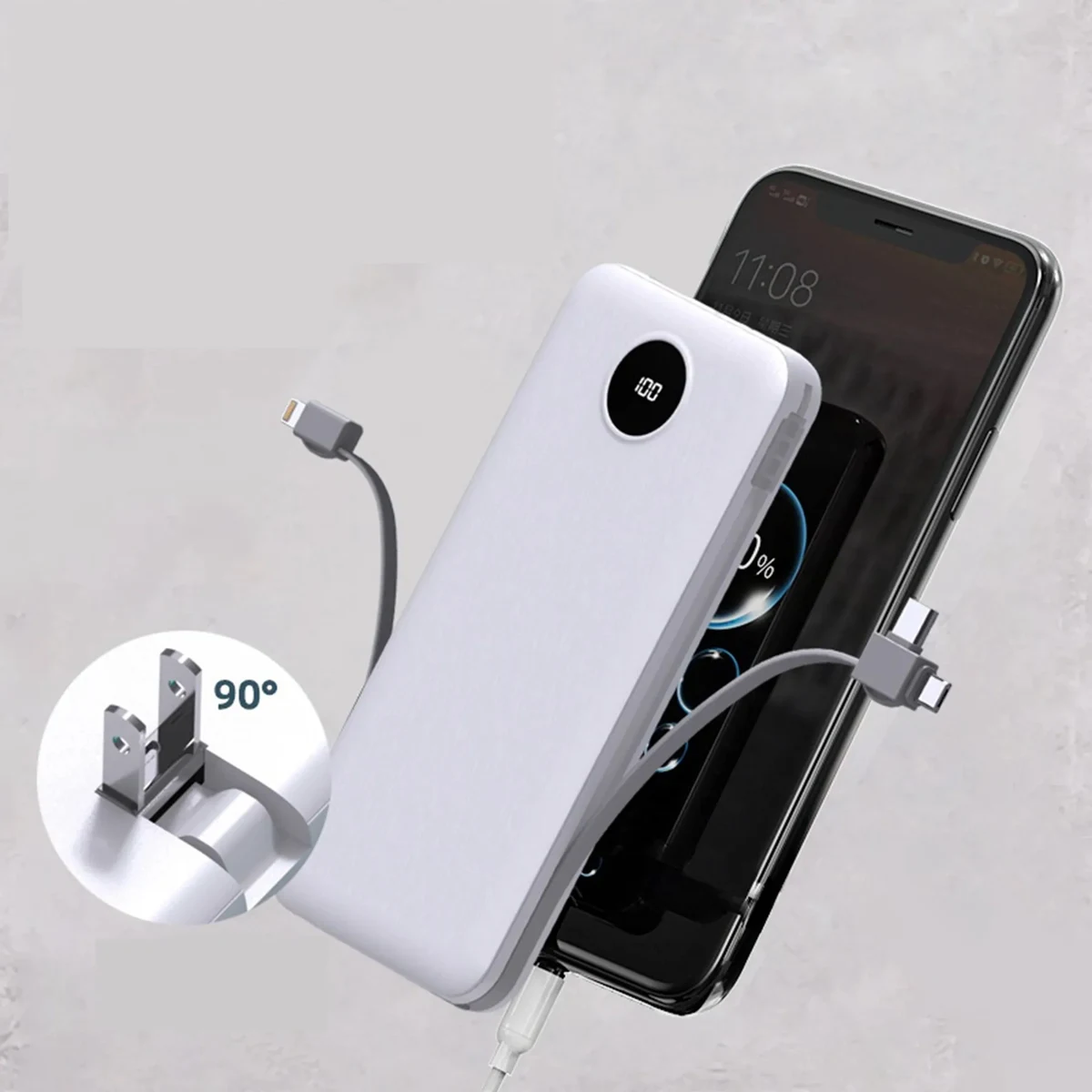 10000 mAh Digital Display Power Bank with Plug-in and Cable 1