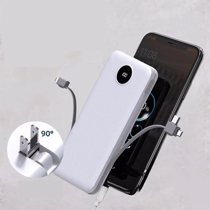 10000 mAh Digital Display Power Bank with Plug-in and Cable