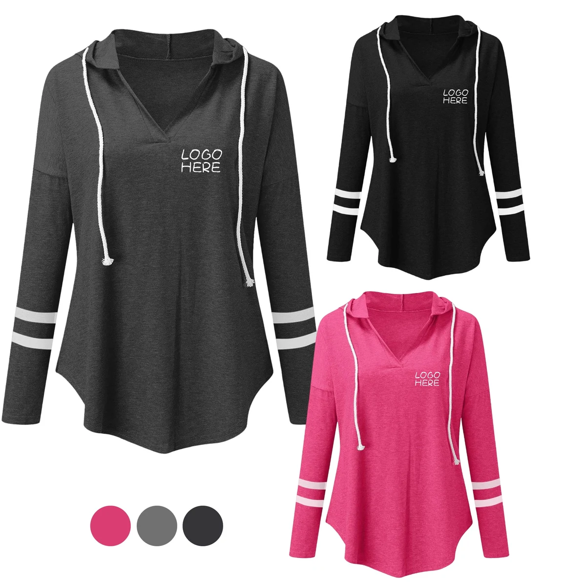 Drawstring V Neck Tops Tee, custom hoodie or sweatshirt with logo imprint 1