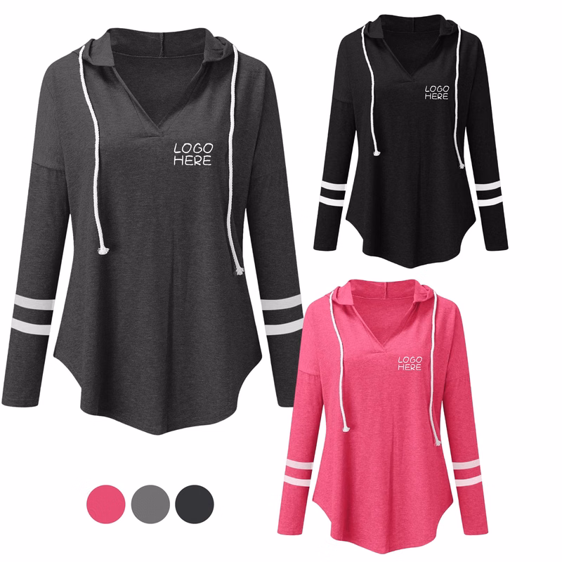 Drawstring V Neck Tops Tee