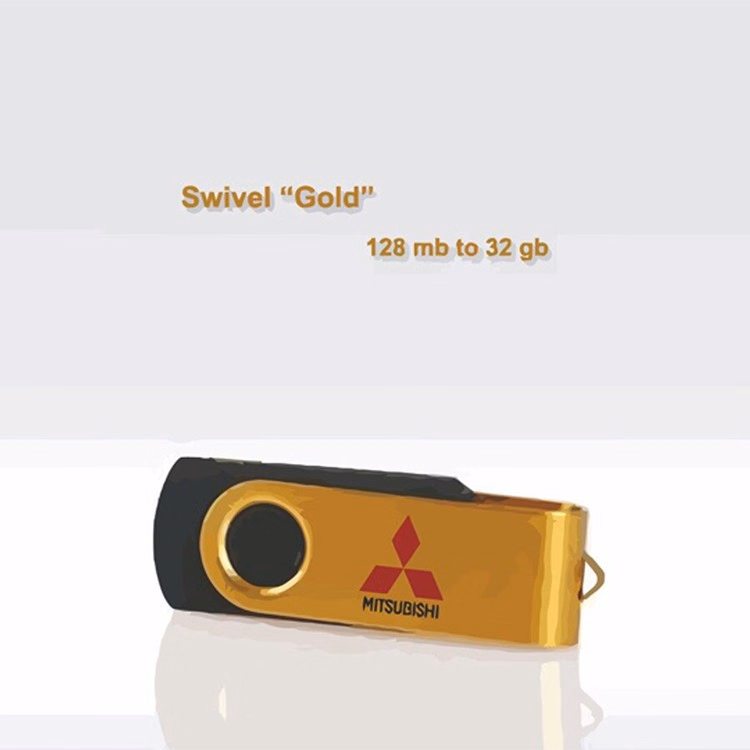 Swivel Gold Flash Drive / USB - 2 GB Memory
