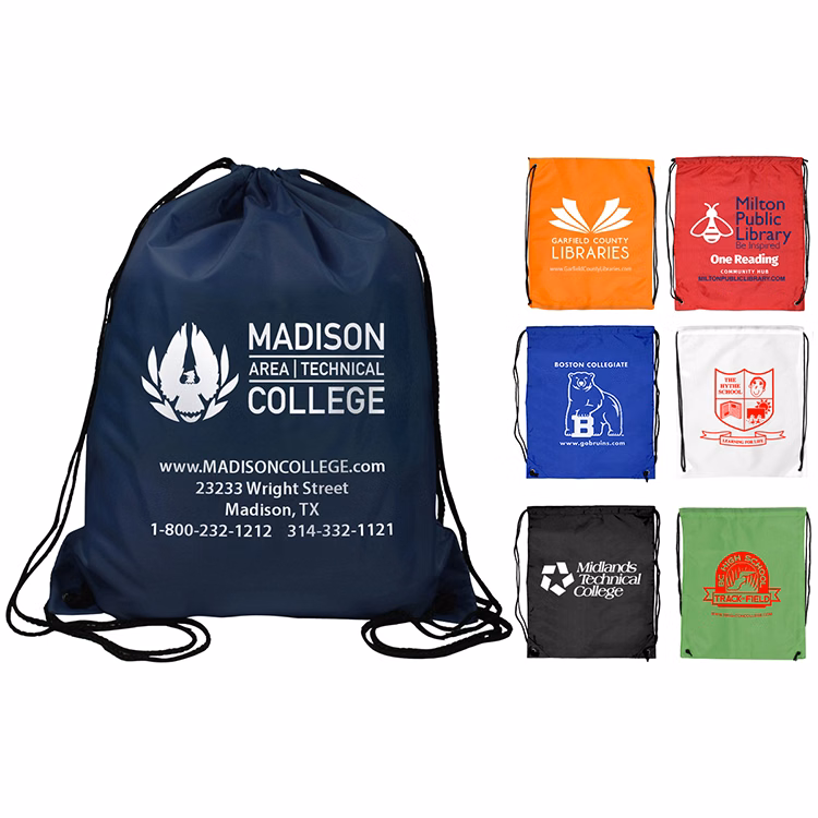 14-1/2"W x 17-1/2" H - 210D Polyester Drawstring Cinch Pack Backpack