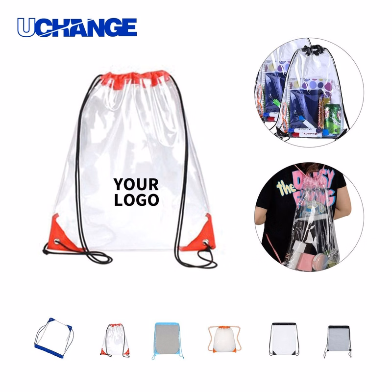 Clear PVC Drawstring Backpack Bag with Reinforced Corners