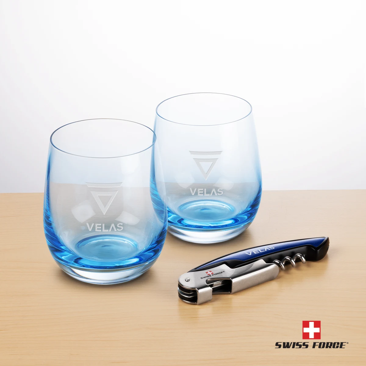 Swiss Force® Wine Tool & Soudan Blue Stemless Wine 1