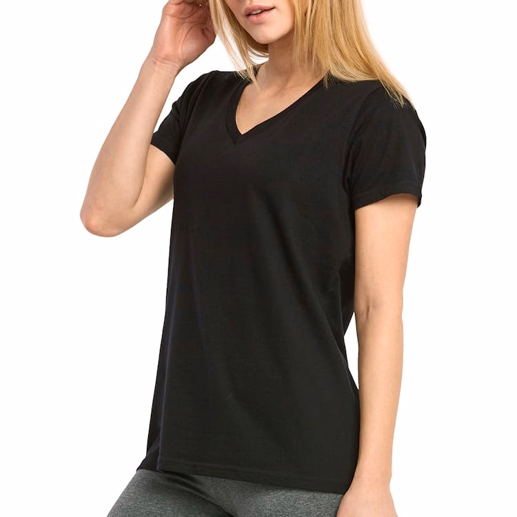 Women's Classic Fit V Neck T-Shirts - Large Black