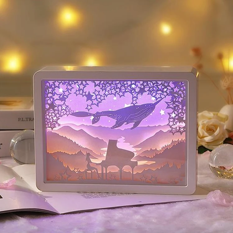 3D Paper Carving Night Light Shadow Box Sculptures Frame 1