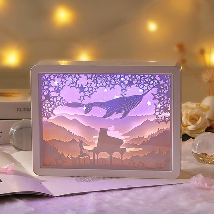 3D Paper Carving Night Light Shadow Box Sculptures Frame