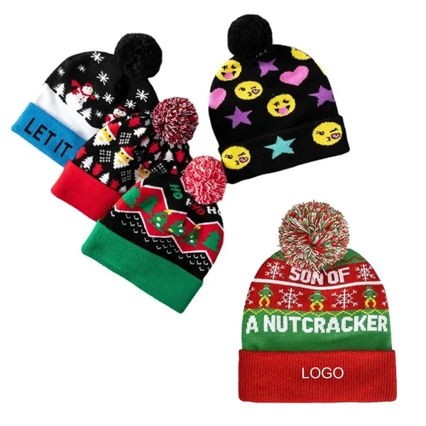 Christmas Holiday Cuffed Winter Knit Cap with Cap 1