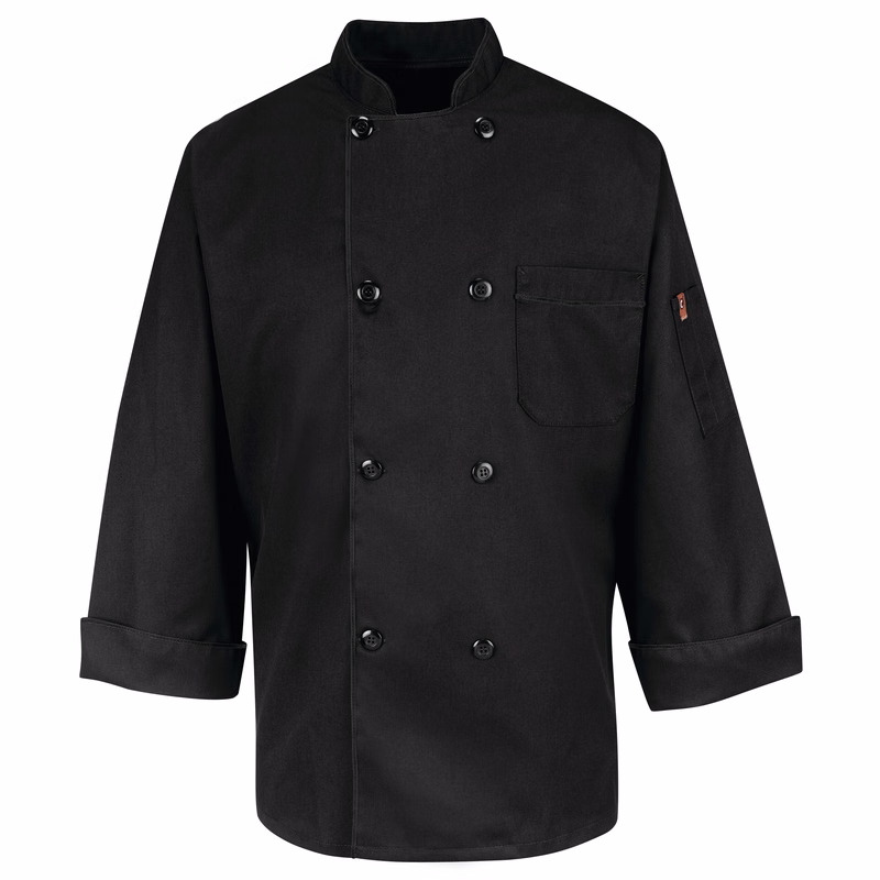 Red Kap® Eight Pearl Button Black Chef Coat