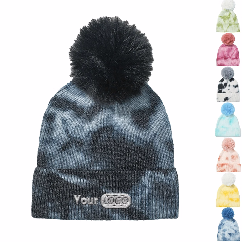 Tie-Dye Beanie with Fluffy Pom