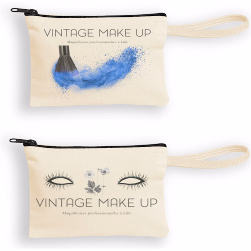 Canvas Wristlet Pouch with Black Zipper