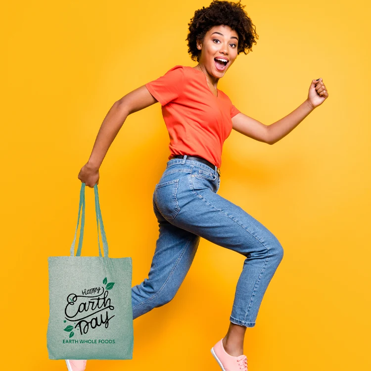 Super Sale- Best Selling Green Color Tweed Cotton Tote, custom tote bag with logo imprint 1