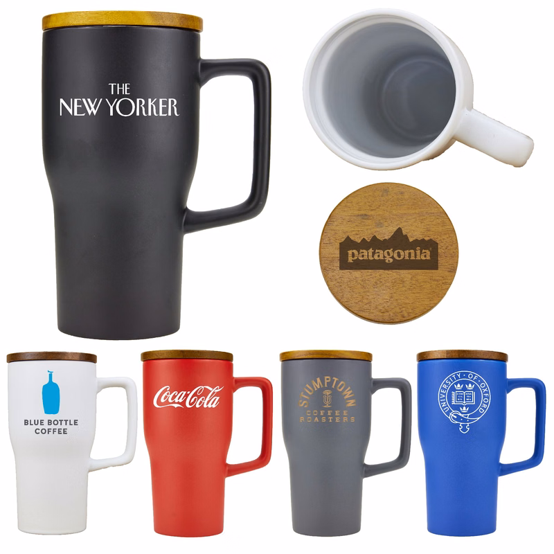 Terra 18 Oz. Ceramic Mug w/Natural Wood Lid