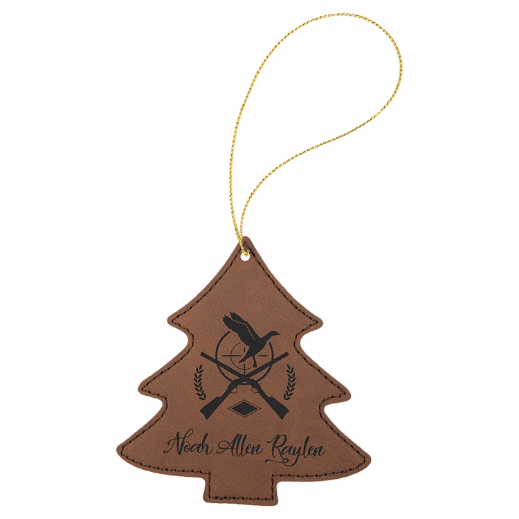 Dark Brown Leatherette Tree Ornament with Gold String