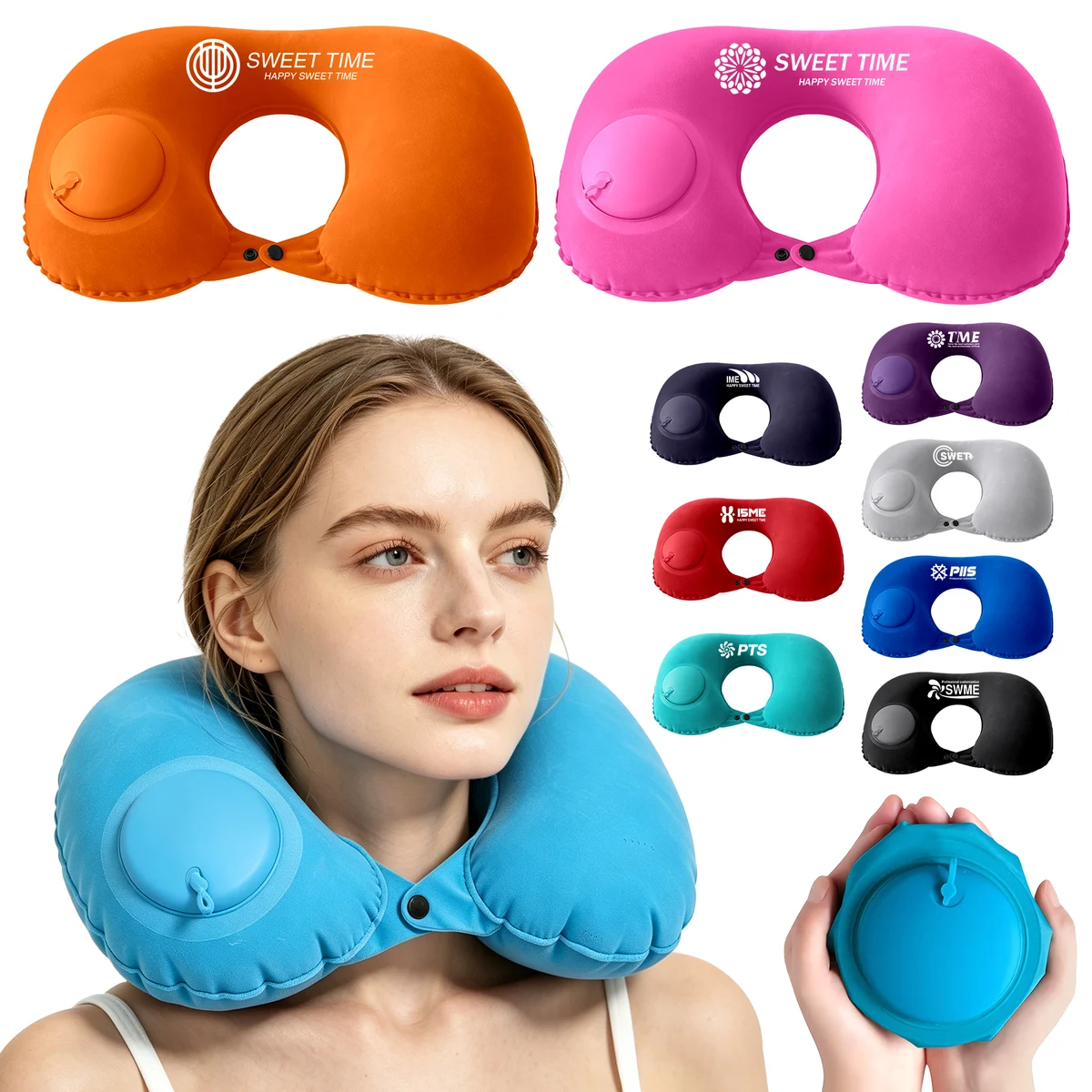 Push-button inflatable U pillow 1