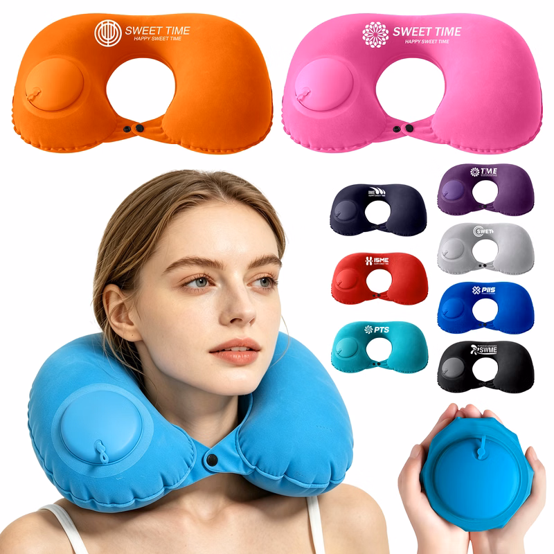 Push-button inflatable U pillow