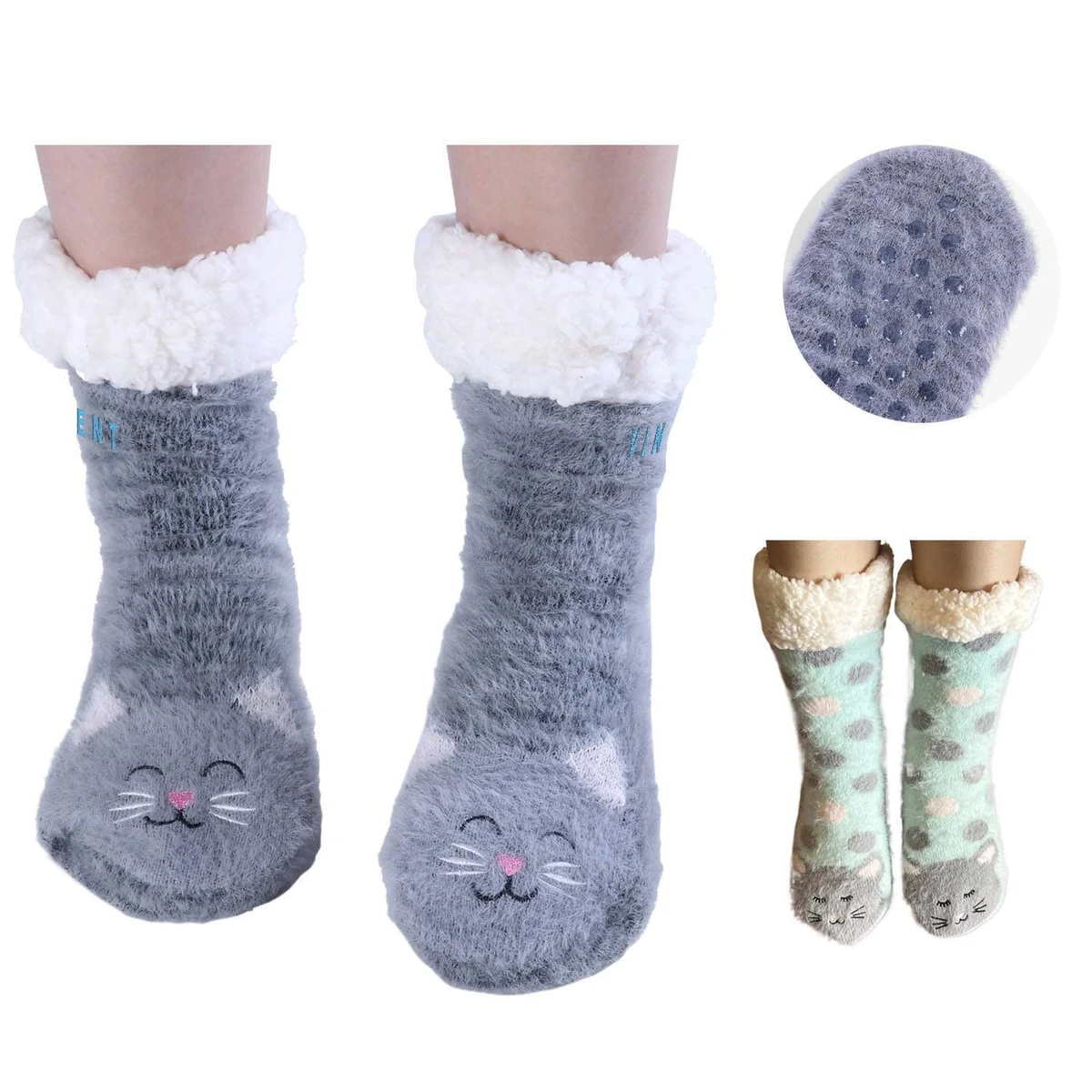 Women Fuzzy Slipper Socks w/ Grippers 1