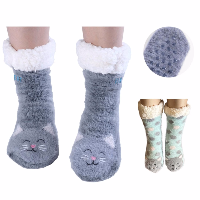 Women Fuzzy Slipper Socks w/ Grippers