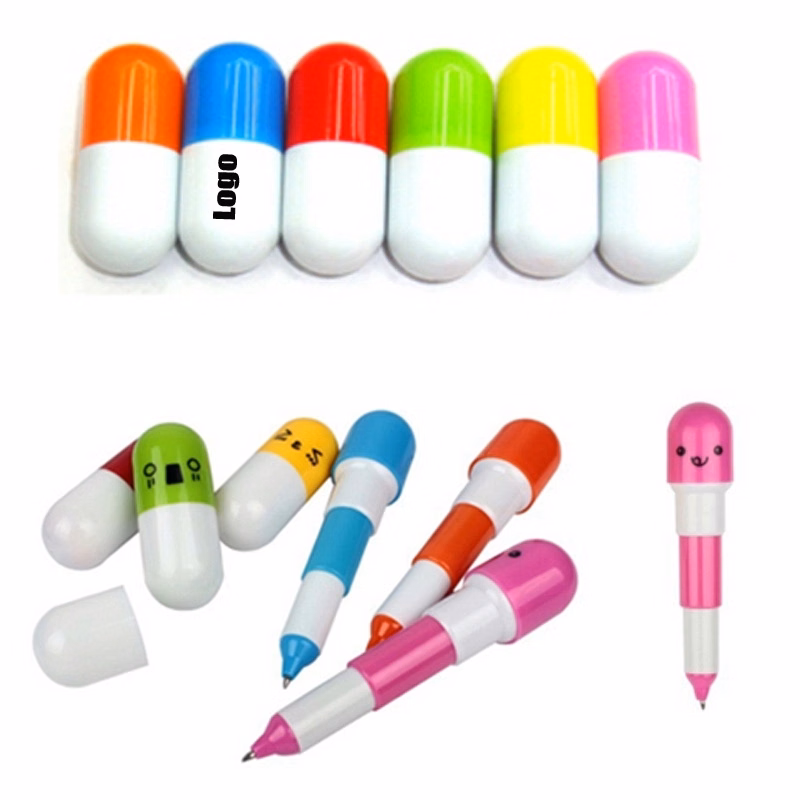 Retractable Capsule Shape Ballpoint Pen w/ Smiling Face