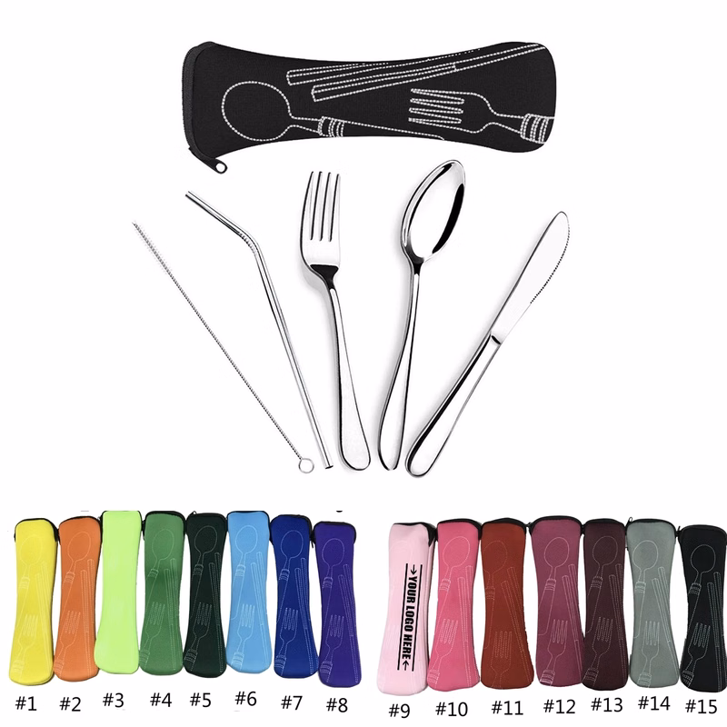 5-Piece Stainless Steel Cutlery Set with Neoprene Case