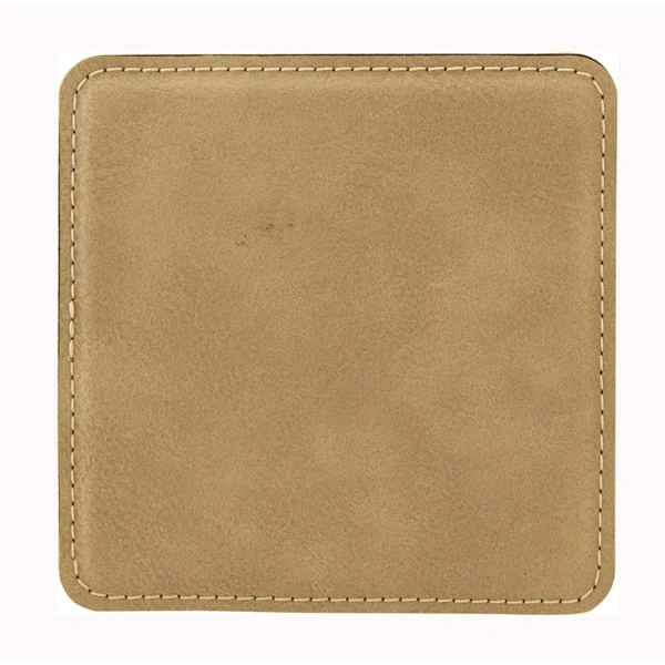 Leatherette Square Coaster - Light Brown Screen Imprinted 1