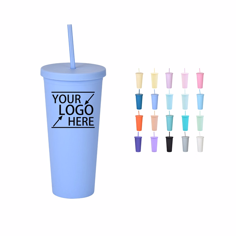 23OZ Double-Wall Plastic Straw Cup