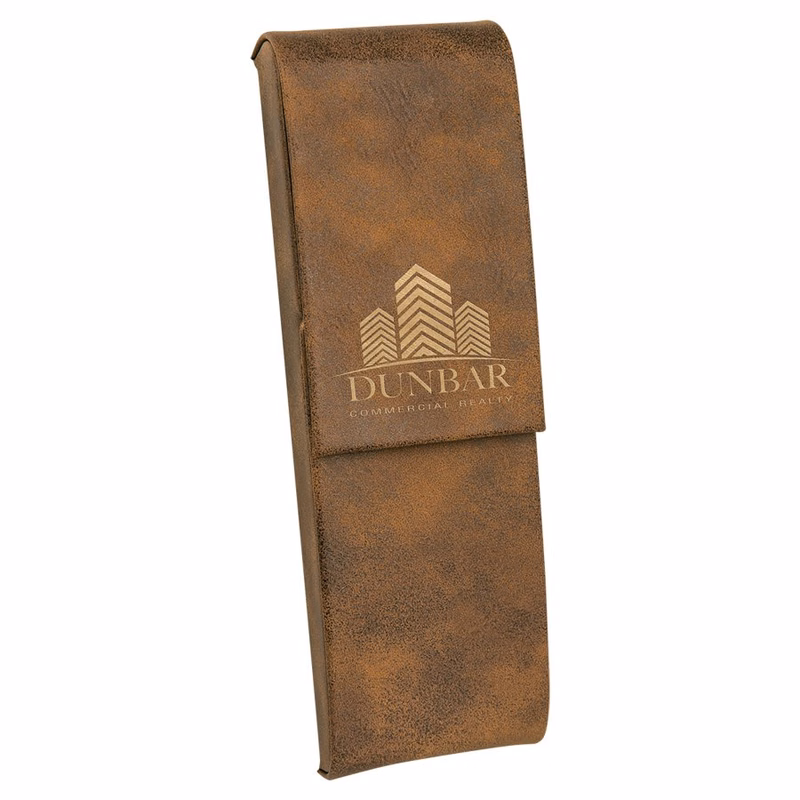 6 1/2" x 2" Rustic/Gold Leatherette Double Pen Case