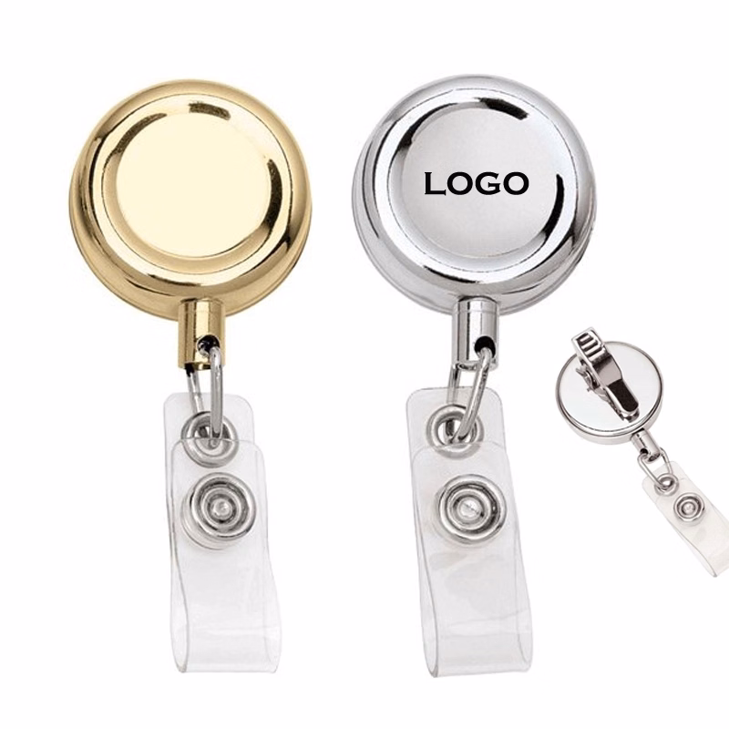 Round Retractable Metal Badge Reel Holder-Gold/ Silver