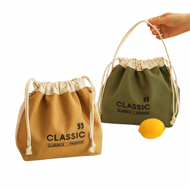 Eco Canvas Lunch Tote Bag Insulated Drawstring