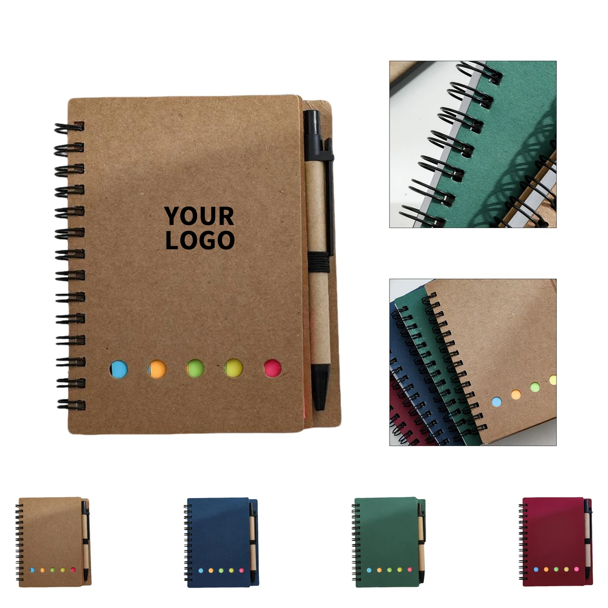 Kraft Spiral Notebook With Sticky Notes Pen Set 1
