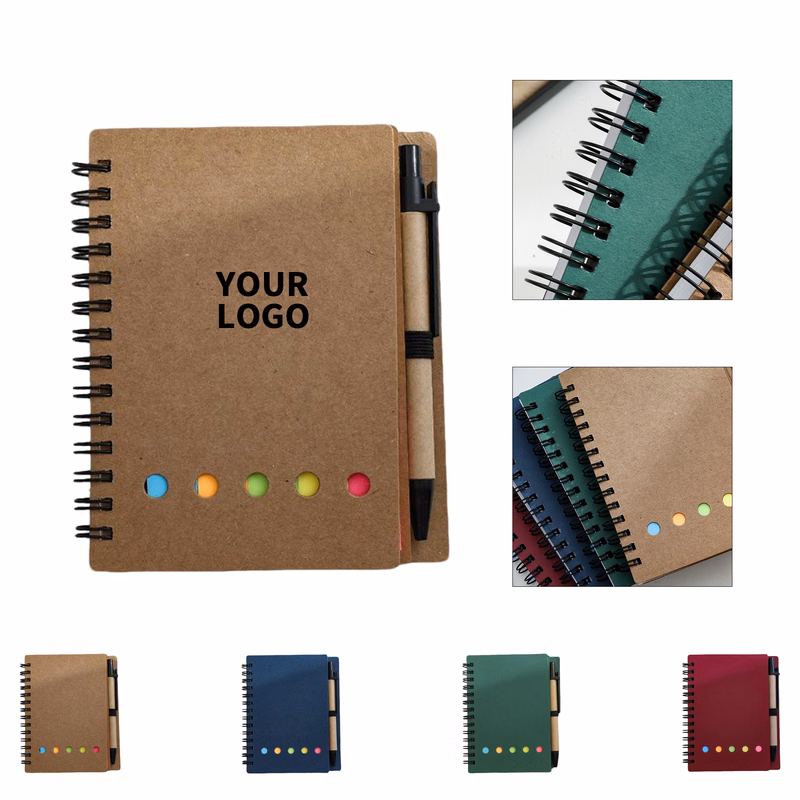 Kraft Spiral Notebook With Sticky Notes Pen Set