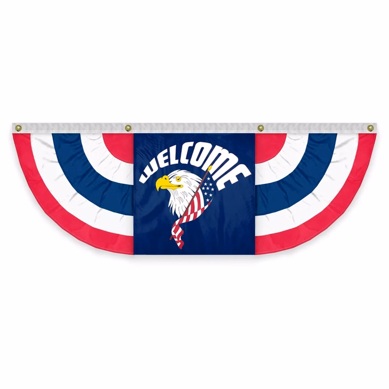 USA Pleated Full Fan With Welcome Eagle Head Center