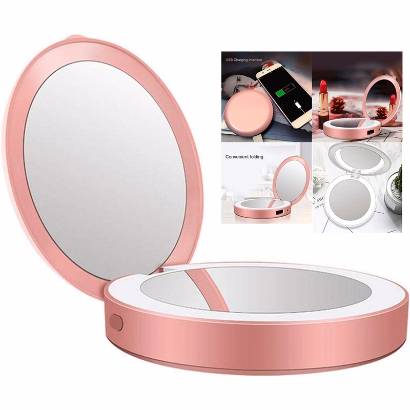 Mini Portable Round LED Light Makeup Mirror