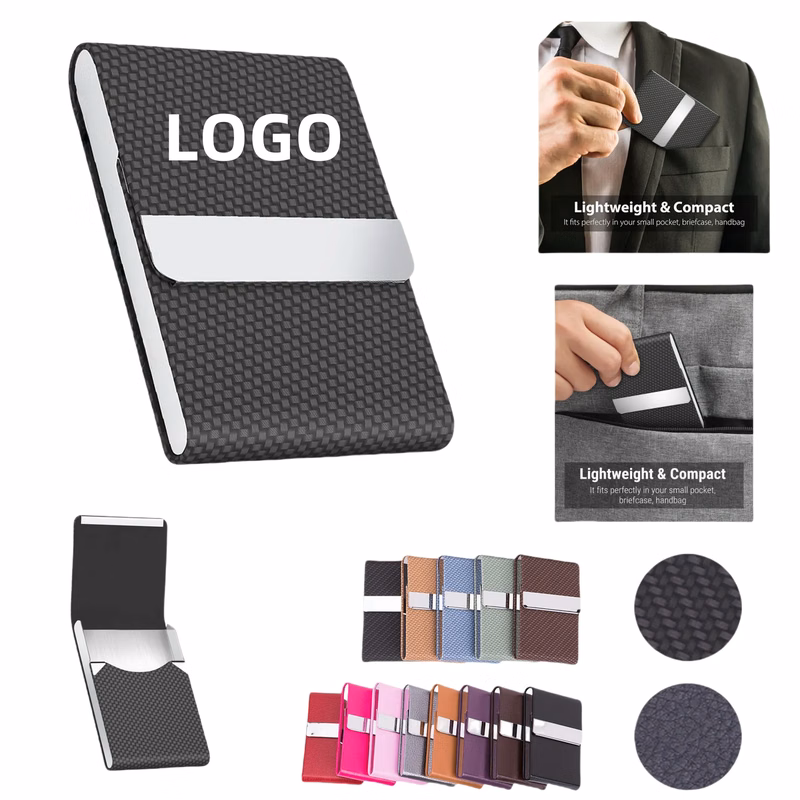 Stainless Steel PU Leather Card Case With Magnetic Closure